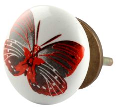 Dark Red Butterfly Ceramic Flat Knob